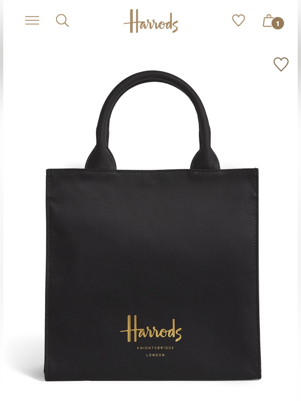 New Harrods Black Canvas Tote with Gold Logo